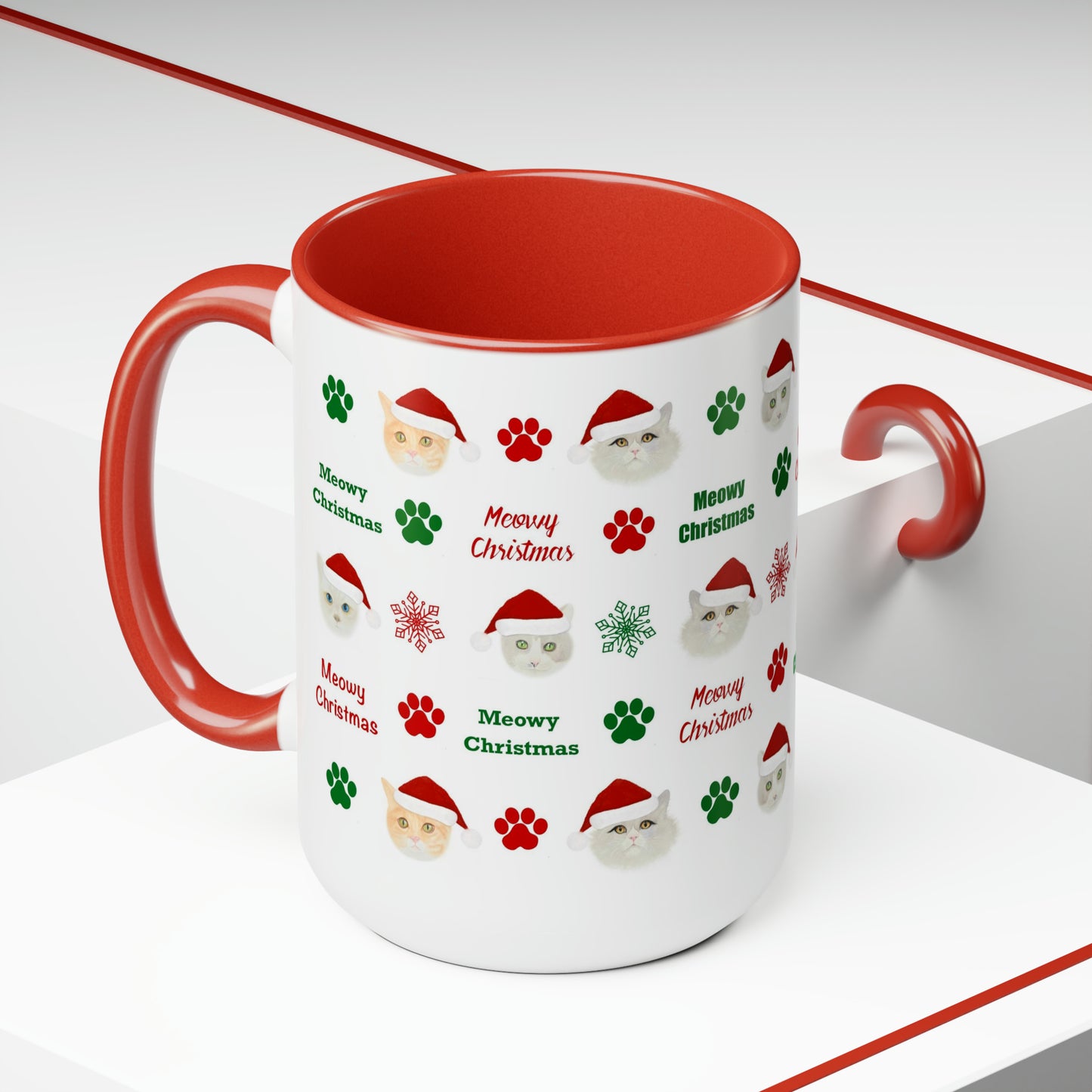 Meowy Christmas Two-Tone Coffee Mug, 15oz