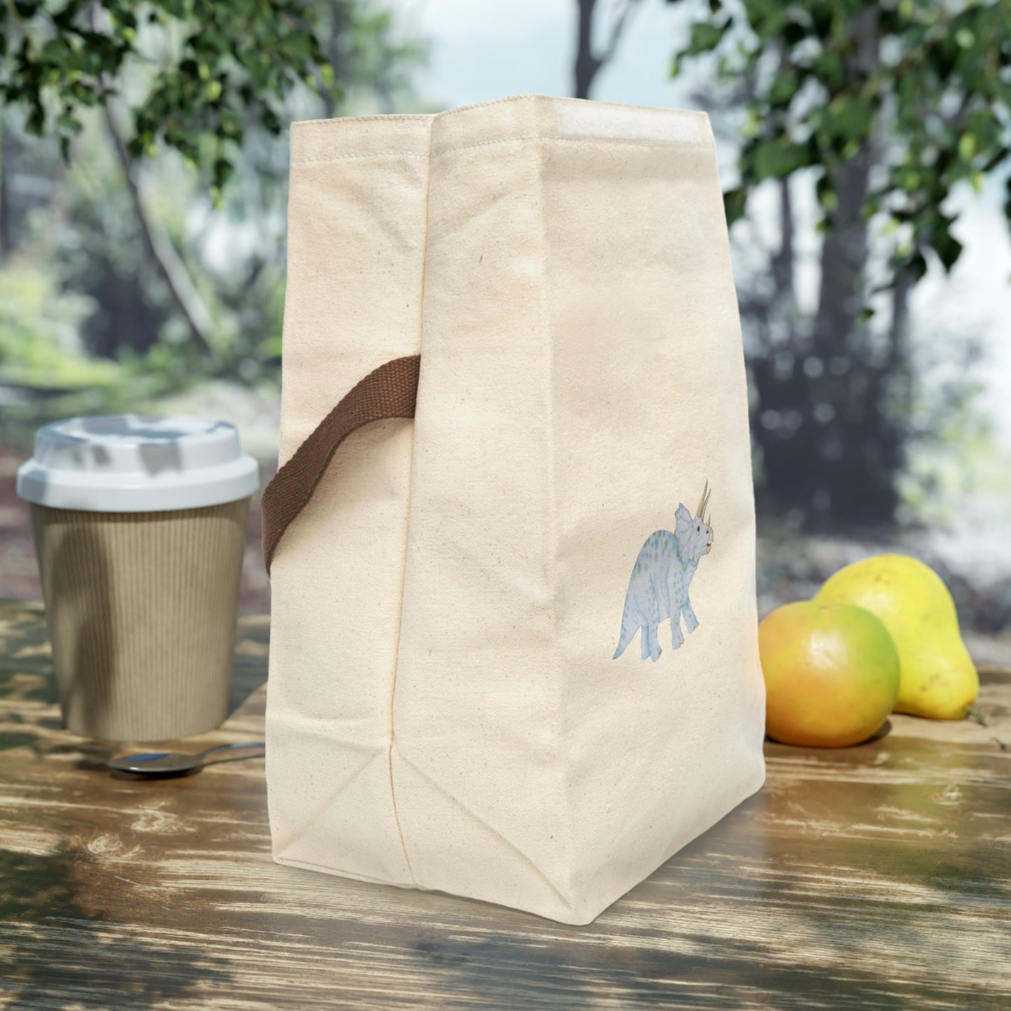 Canvas Lunch Bag With Strap - Triceratops